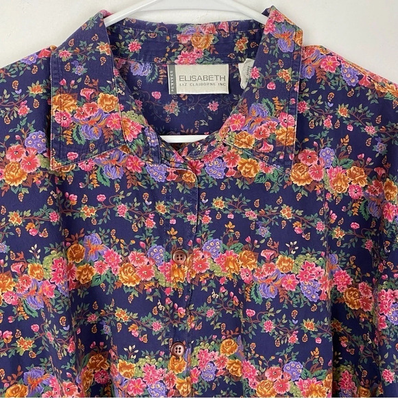 Vintage 90s Farmhouse Floral Button Down Blouse Shirt - Picture 3 of 9